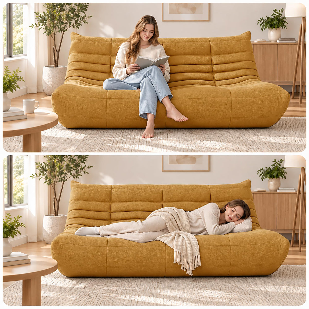 Yellow 3 Seater Bean Bag Sofa E135