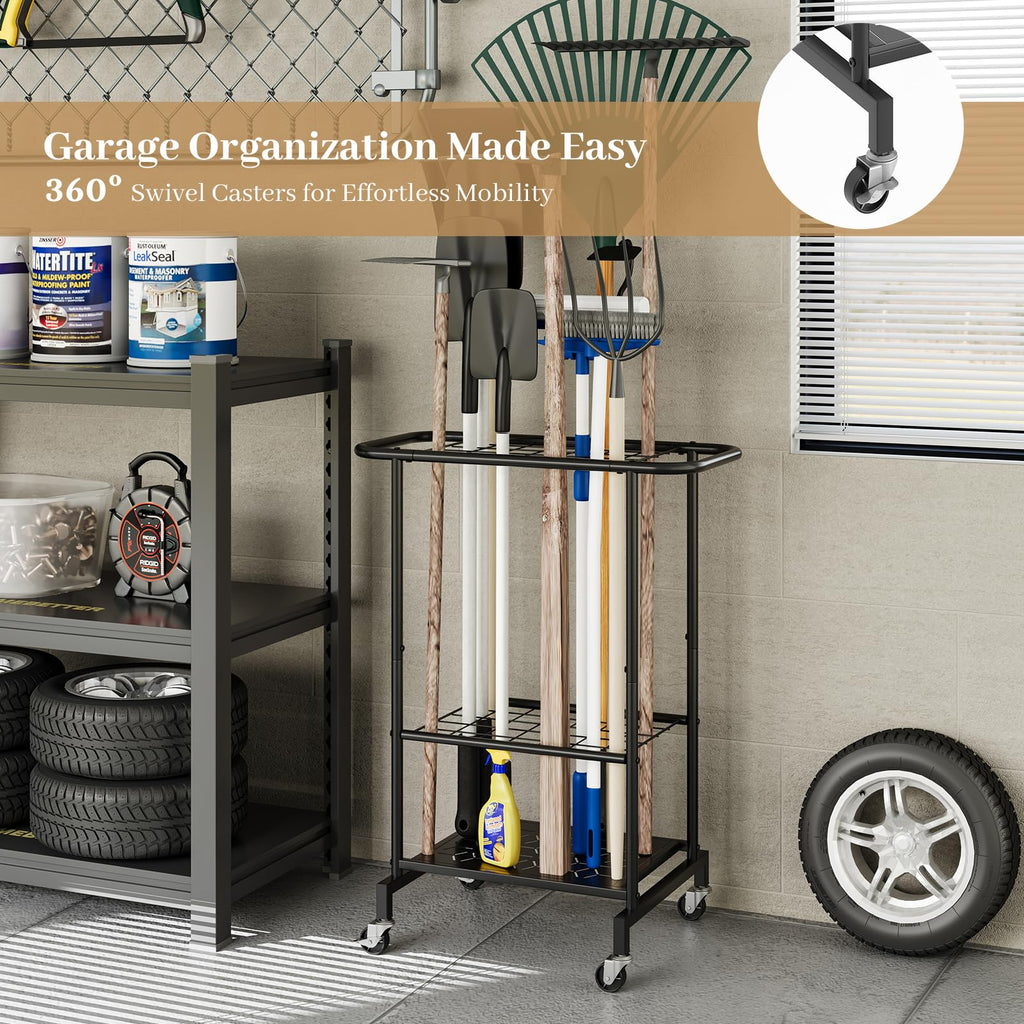 Heavy Duty Metal Garden Tool Organizer with Wheels I5766