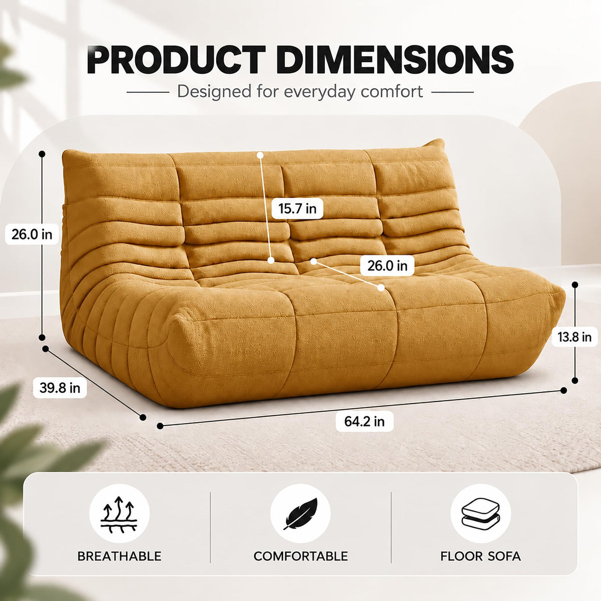 Yellow 3 Seater Bean Bag Sofa E135