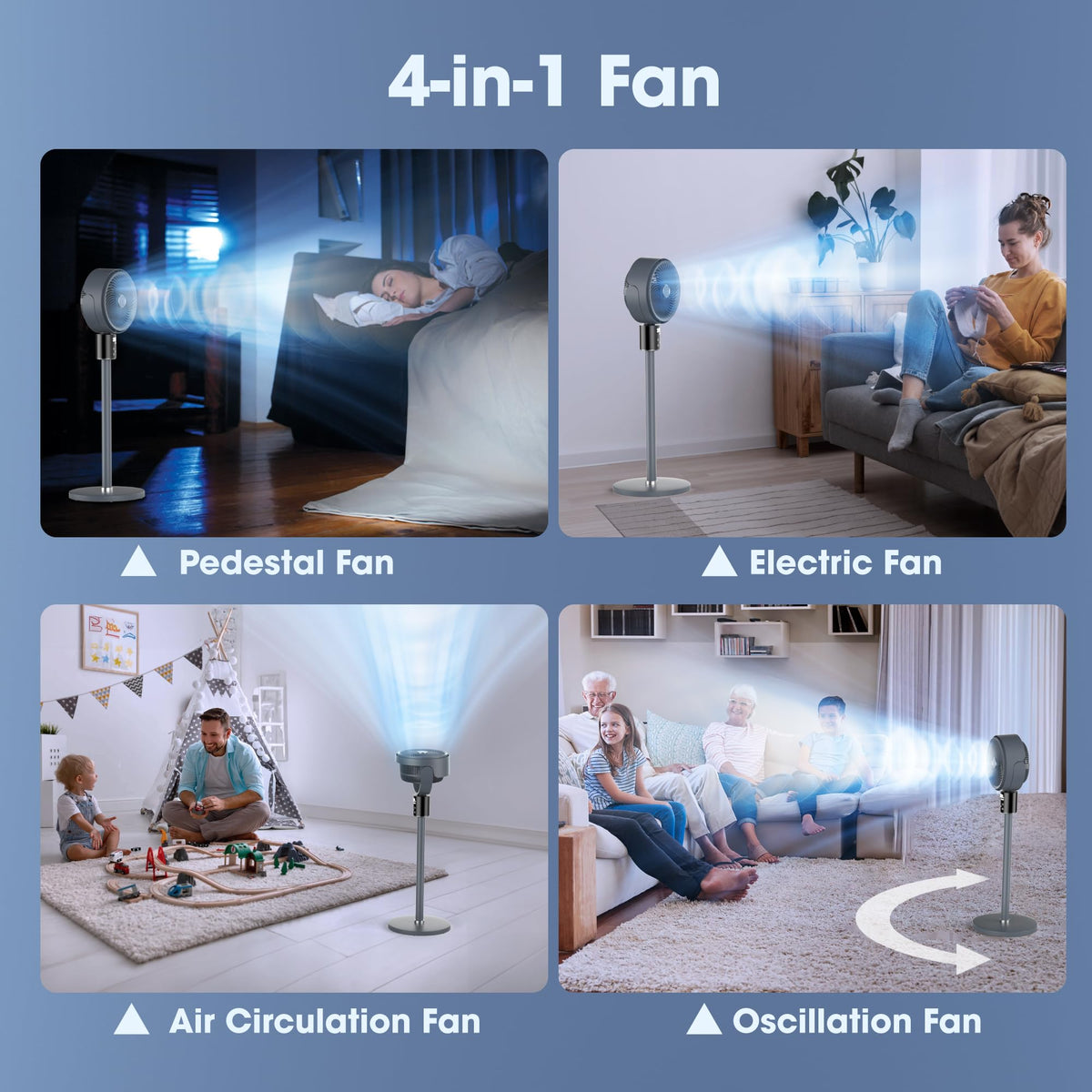 100ft Oscillating Standing Fan with Adjustable Height E7871