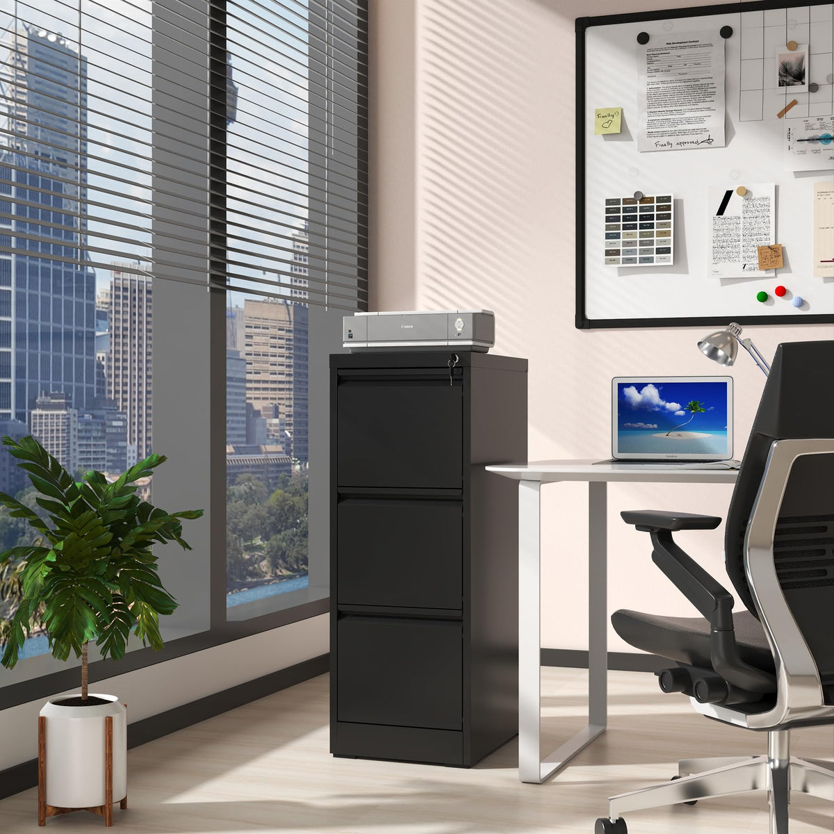 3 Drawer Black Metal File Cabinet with Lock I903