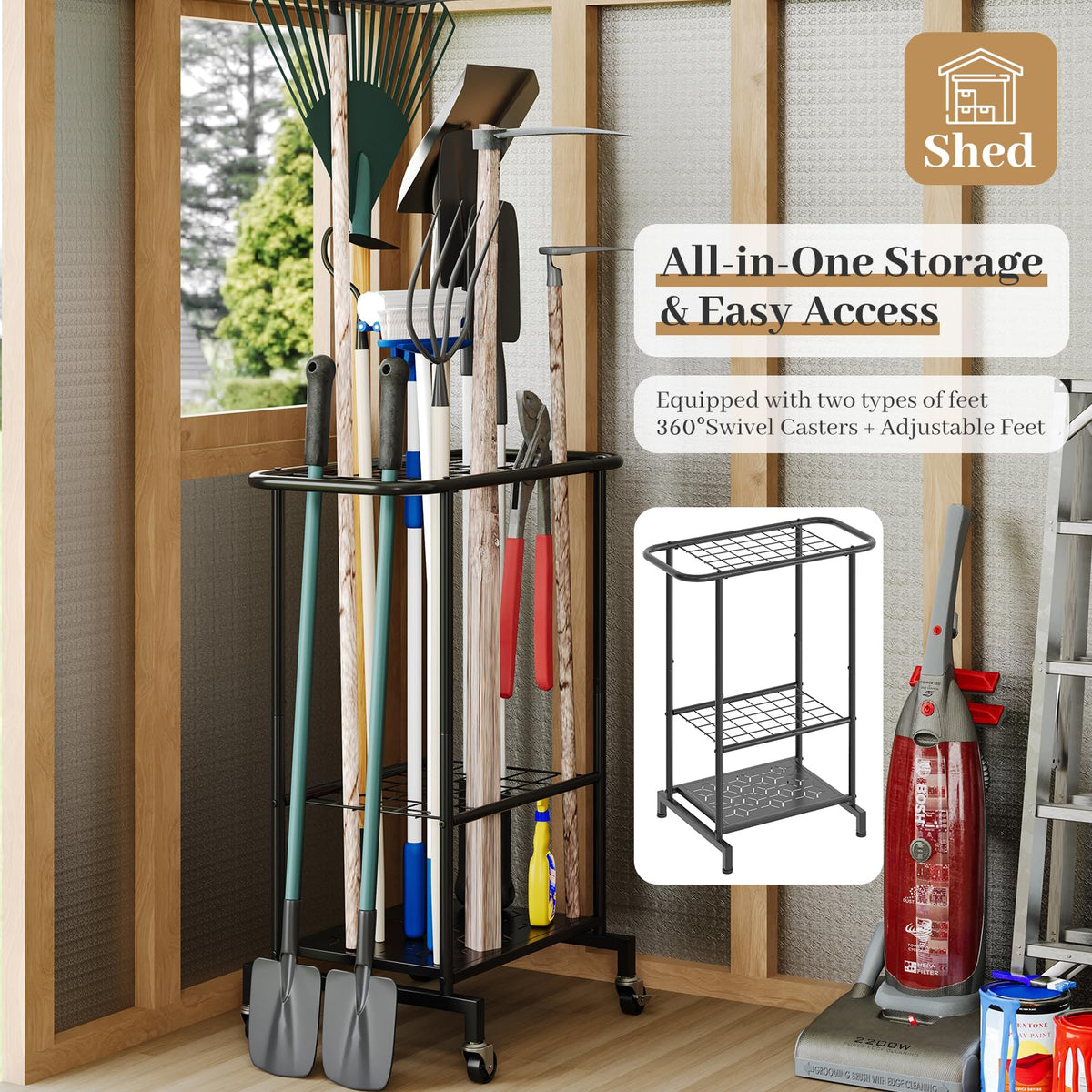 Heavy Duty Metal Garden Tool Organizer with Wheels I5766