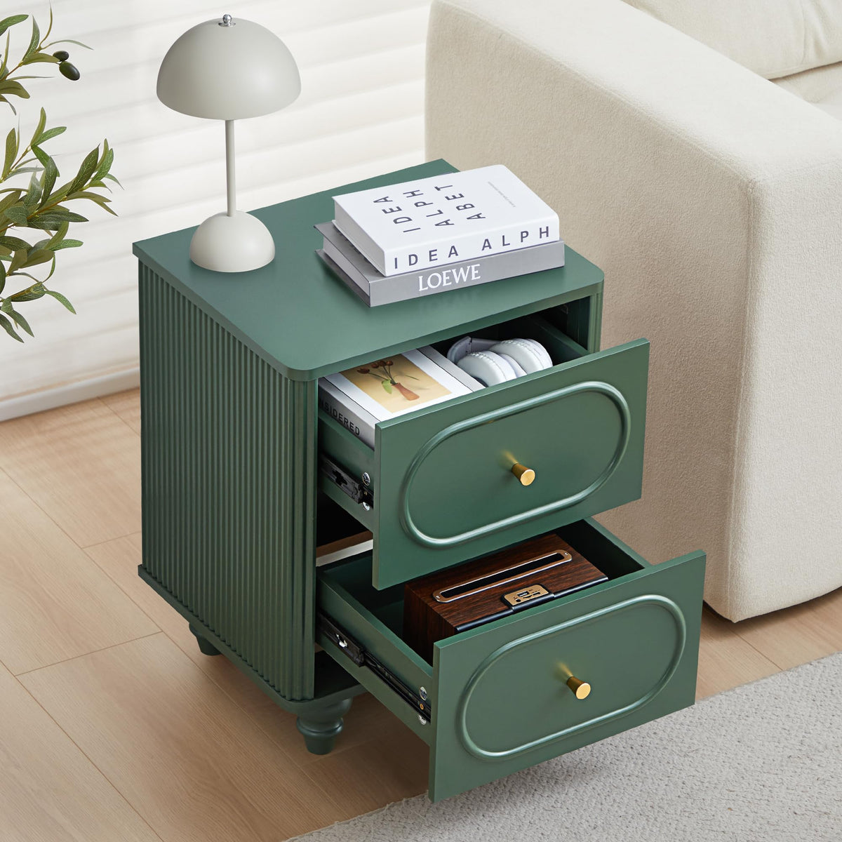 2 Drawer Fluted Nightstand Set of 2 Green K508153