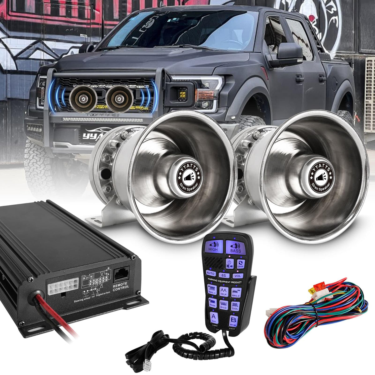 400W Multi-Tone Car Alarm Horn PA Speaker with Handheld Mic F7080