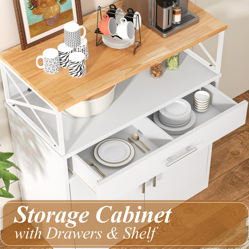 White Kitchen Buffet Cabinet with Adjustable Shelf H583