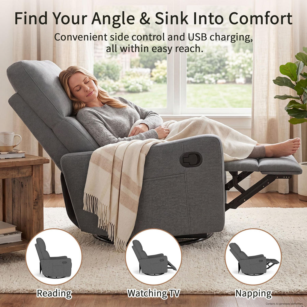 Gray Swivel Rocker Recliner Chair J245