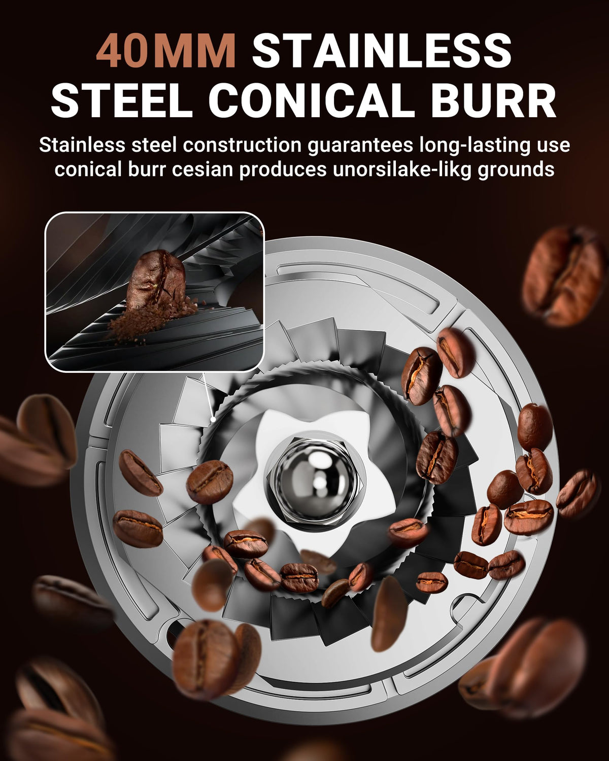 Burr Coffee Grinder, 48 Settings, Metallic Silver S82802