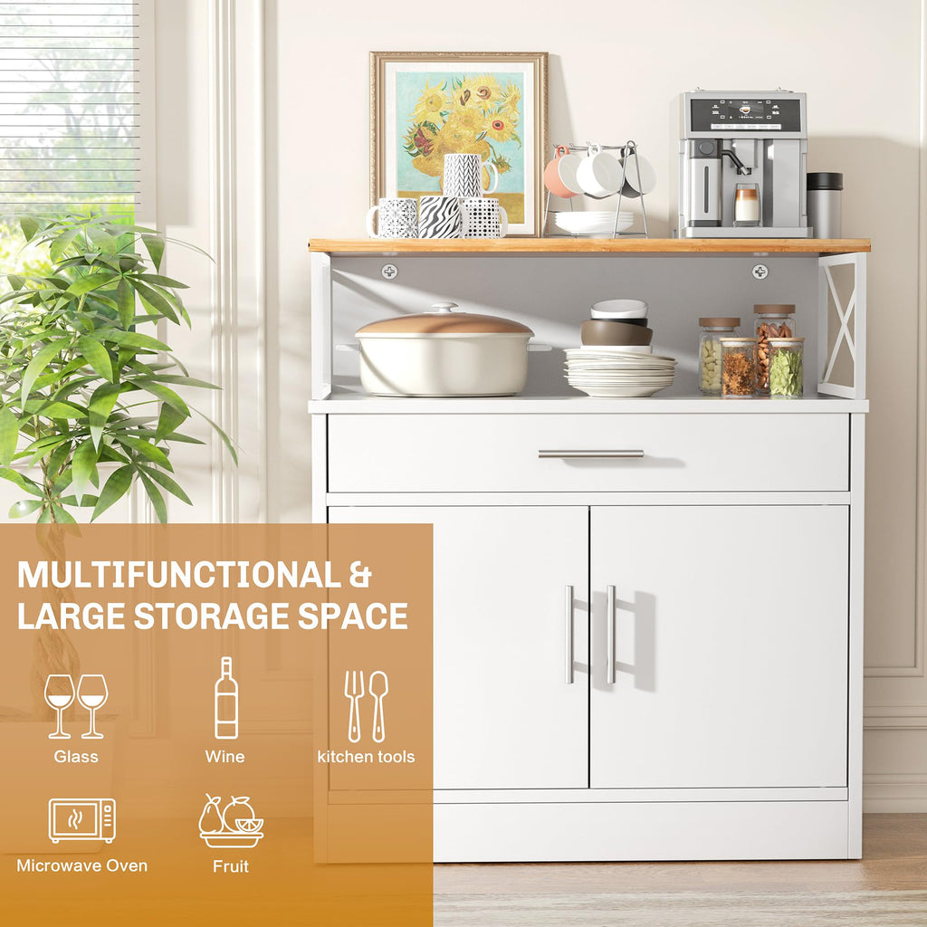 White Kitchen Buffet Cabinet with Adjustable Shelf H583