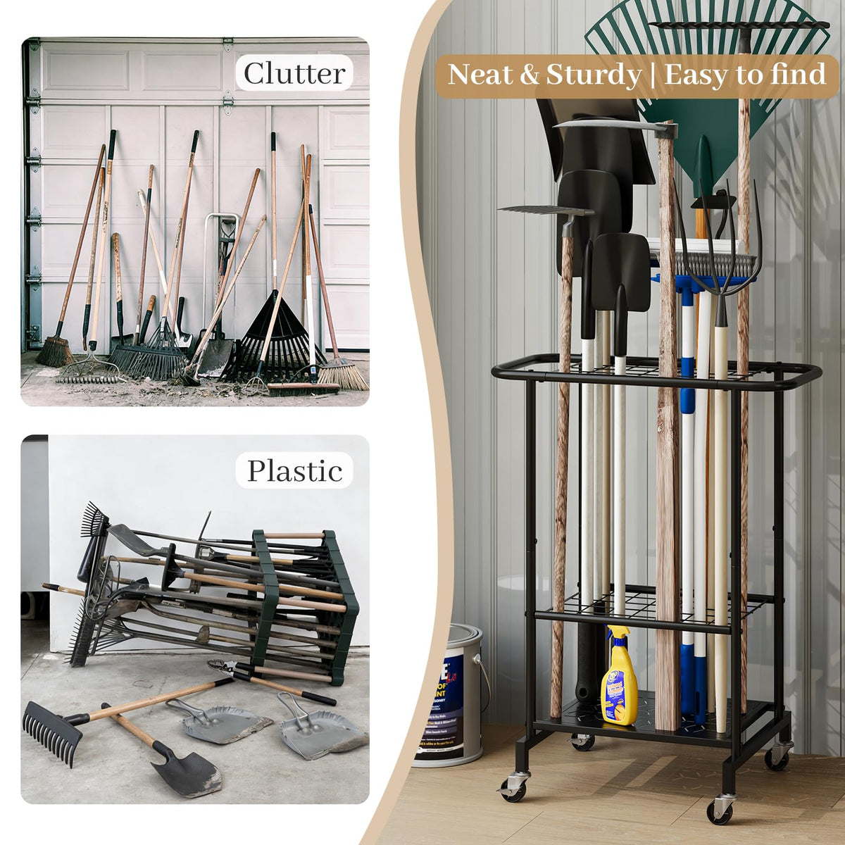 Heavy Duty Metal Garden Tool Organizer with Wheels I5766