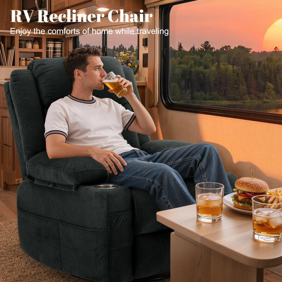 Gray Swivel Rocker Recliner with Massage & Heat Y637