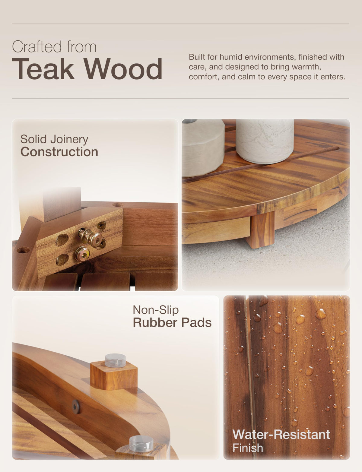 18" Teak Wood Corner Shower Bench & Stool with Lower Shelf U40467