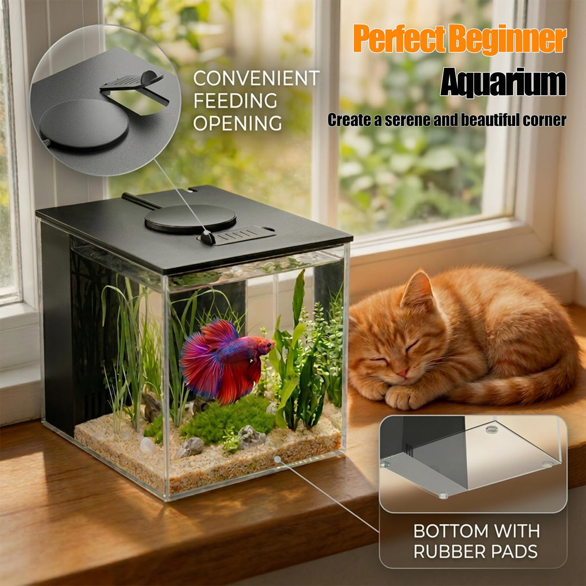 Betta Fish Tank 1 Gal Acrylic Nano Aquarium Kit Black B878598