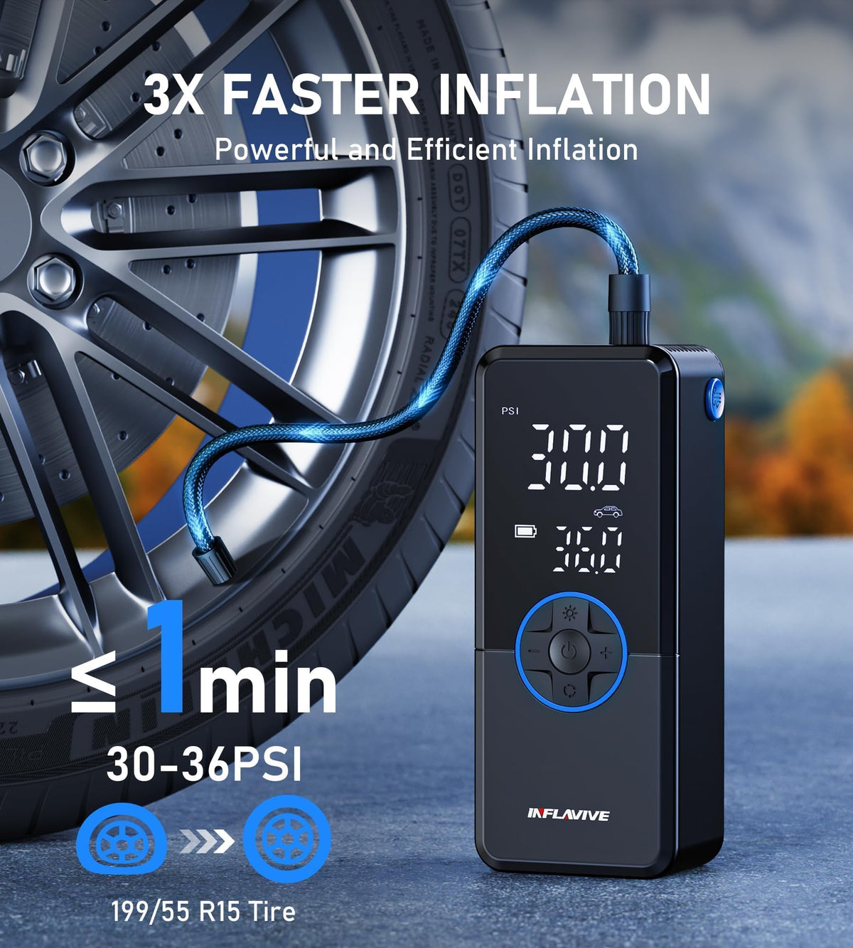 Portable Cordless Tire Inflator Air Compressor with Digital Gauge A247705