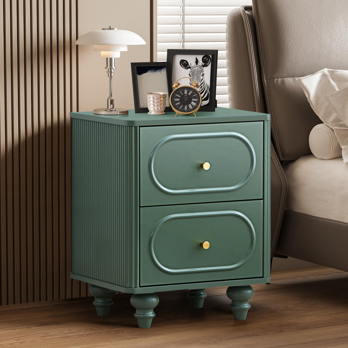 2 Drawer Fluted Nightstand Set of 2 Green K508153
