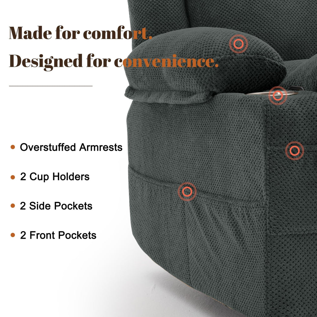 Gray Swivel Rocker Recliner with Massage & Heat Y637