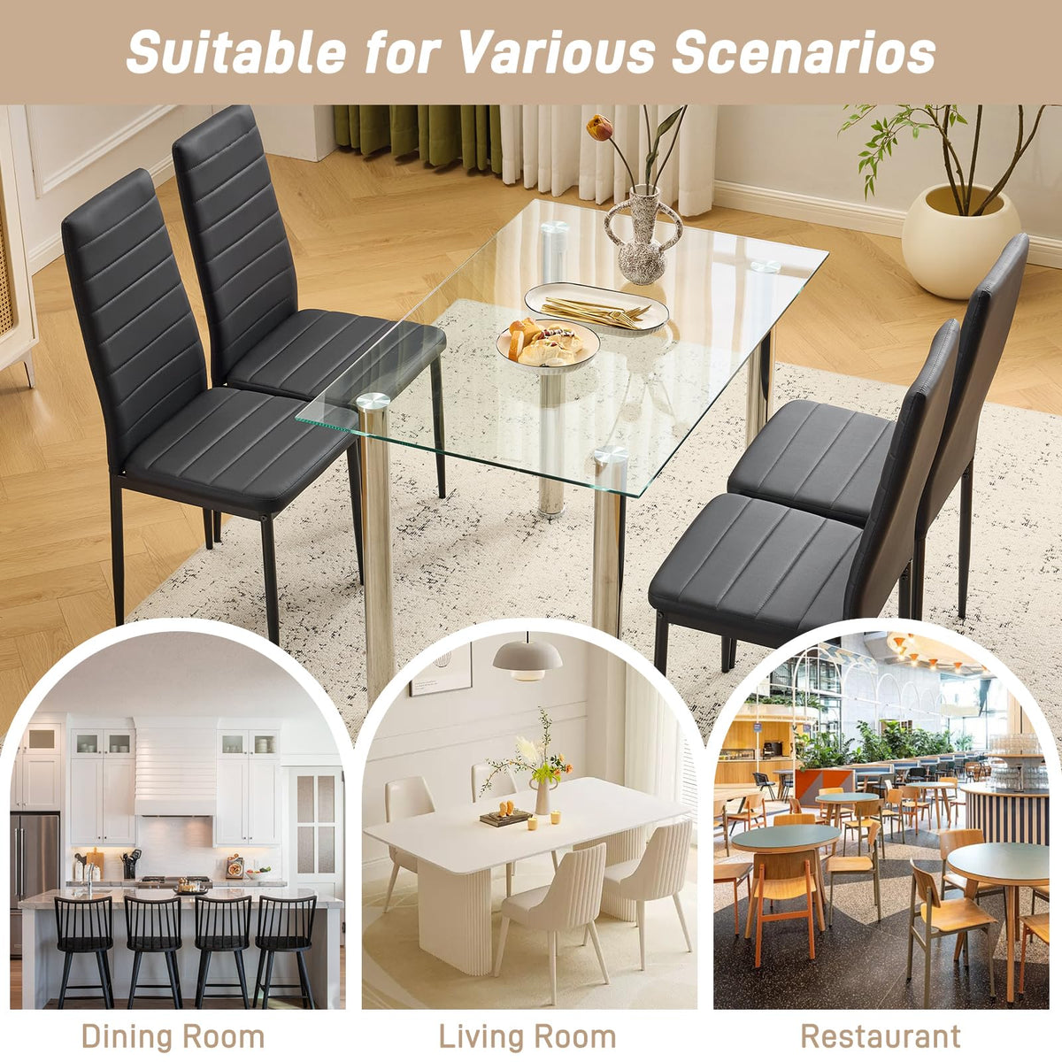 Black PU Leather Dining Chairs Set of 4 F9474