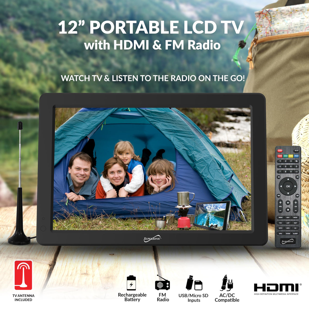 12-inch Portable LED TV with Rechargeable Battery and Remote Control R5601