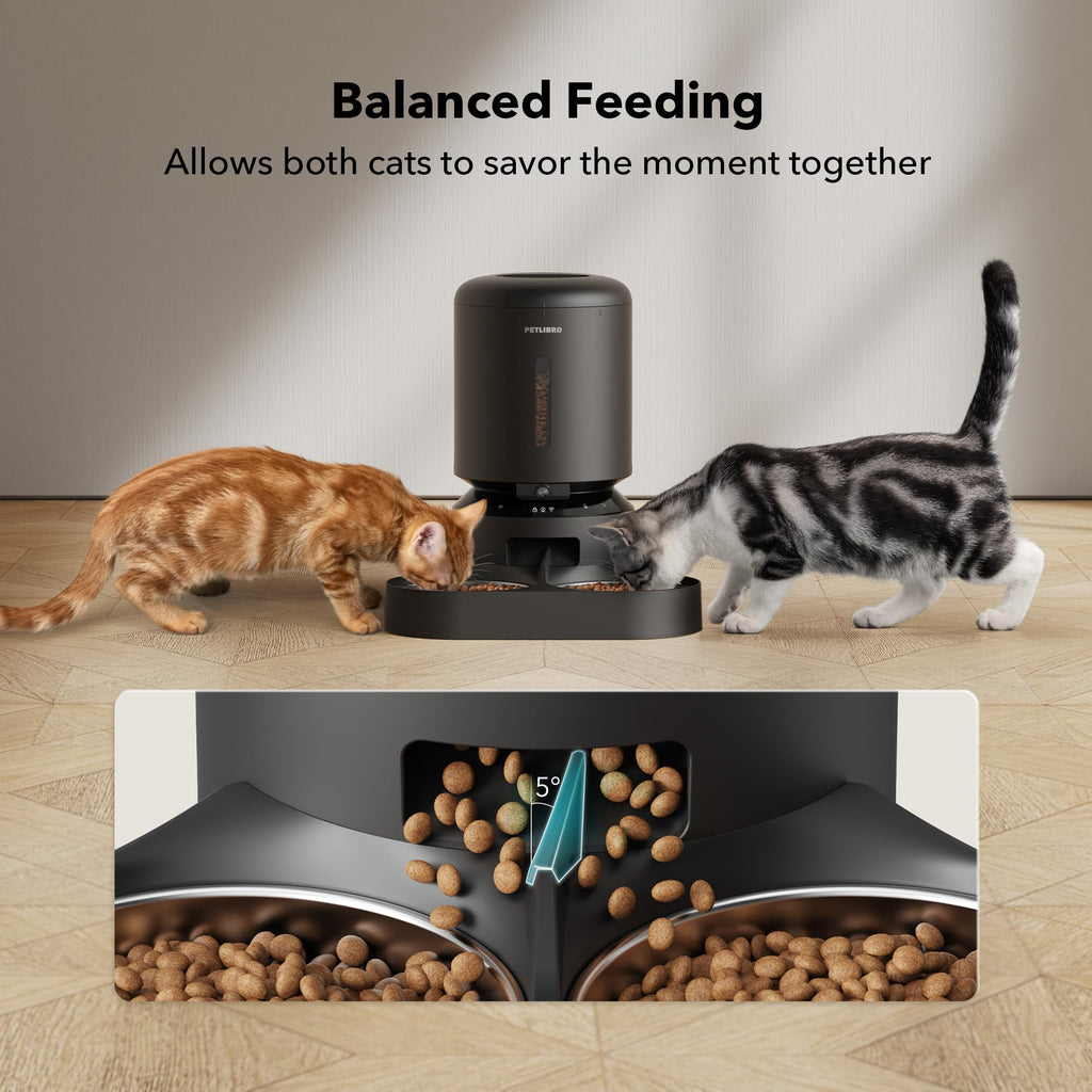 Automatic Cat Feeder with Camera, 1080P HD Video, 5G WiFi, 2-Way Audio, Dual Tray, Black 5L R991