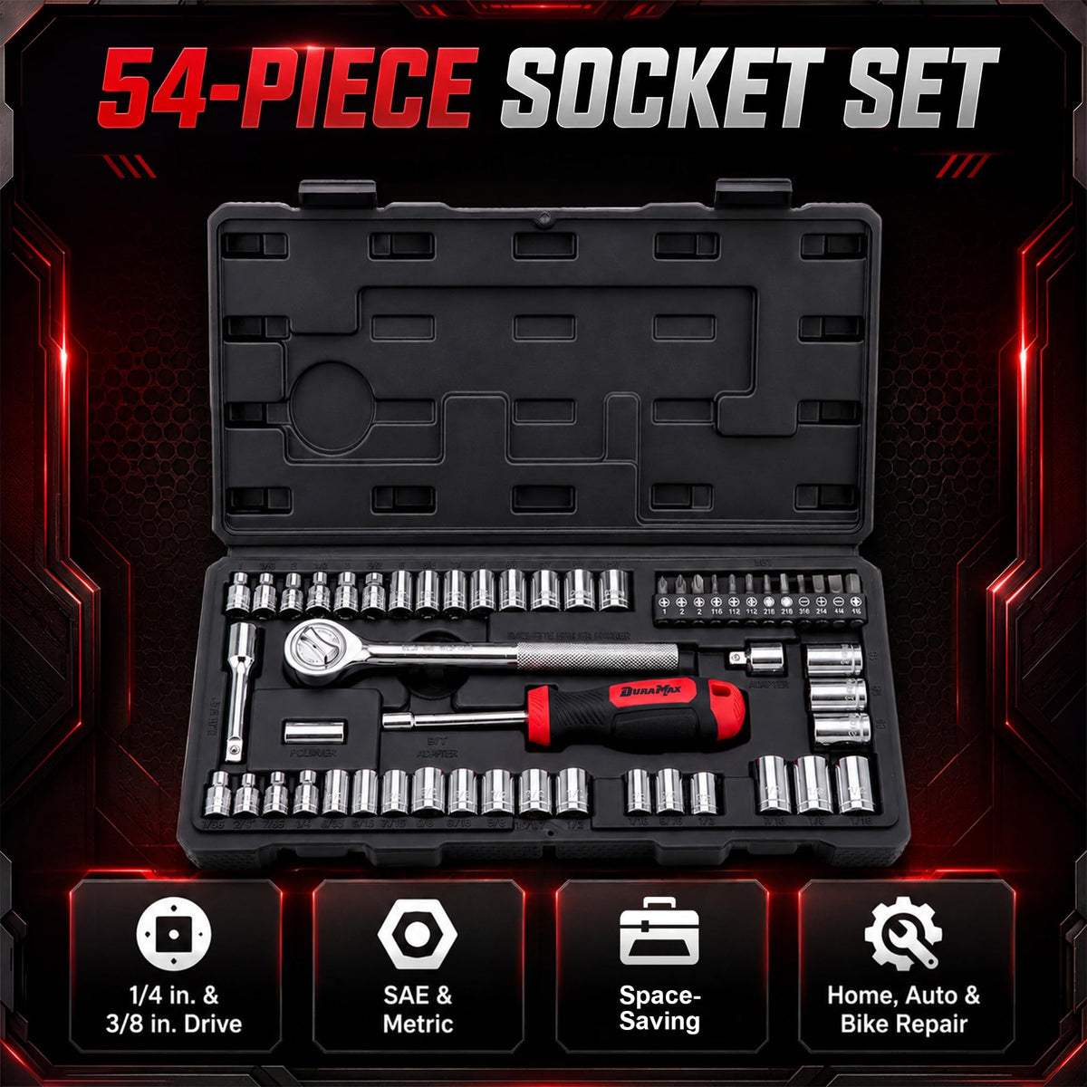 54-Piece Mechanic Tool Set with SAE & Metric Sockets Y103