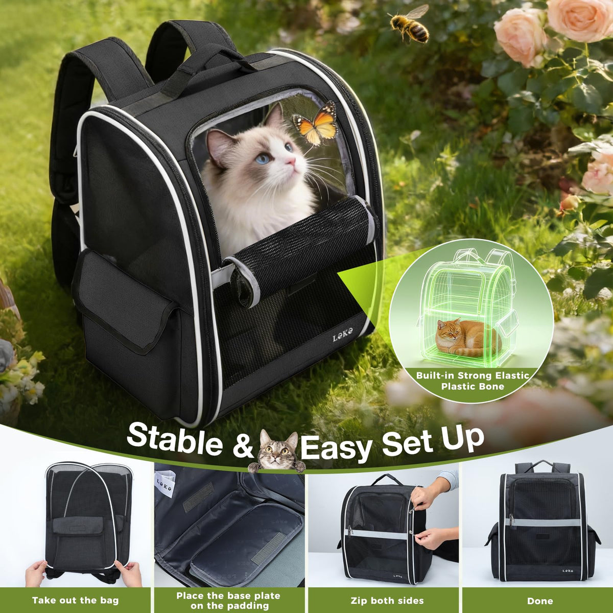 Dog Carrier Backpack for Small Medium Dogs Cats up to 18 lbs, Breathable Pet Backpack Carrier with 3 Entrances F4707