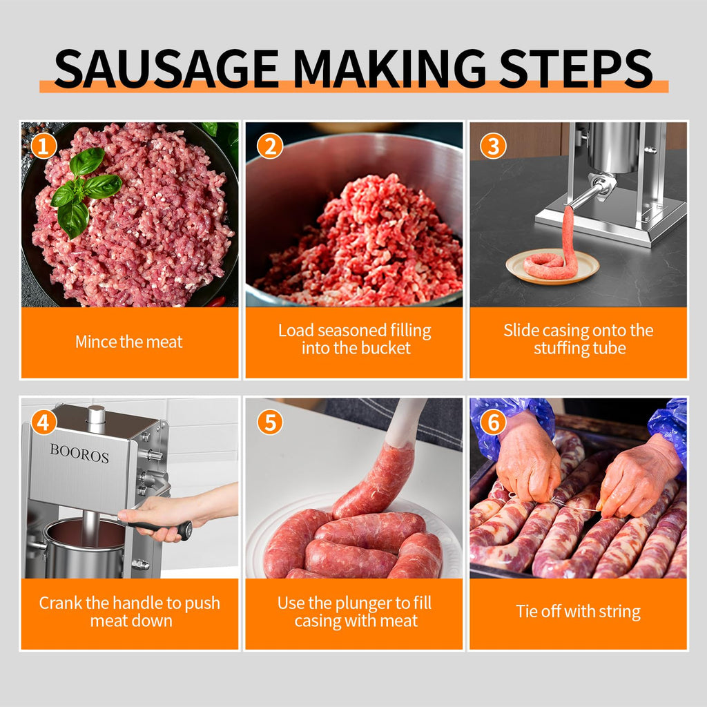 Manual Sausage Stuffer, 11Lbs/5L Meat Stuffer, 4 Stuffing Tubes I7393