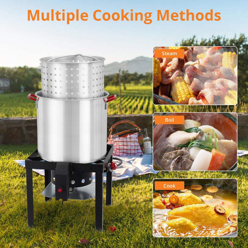60 Qt Aluminum Seafood Boil Pot with Basket & Burner A257237