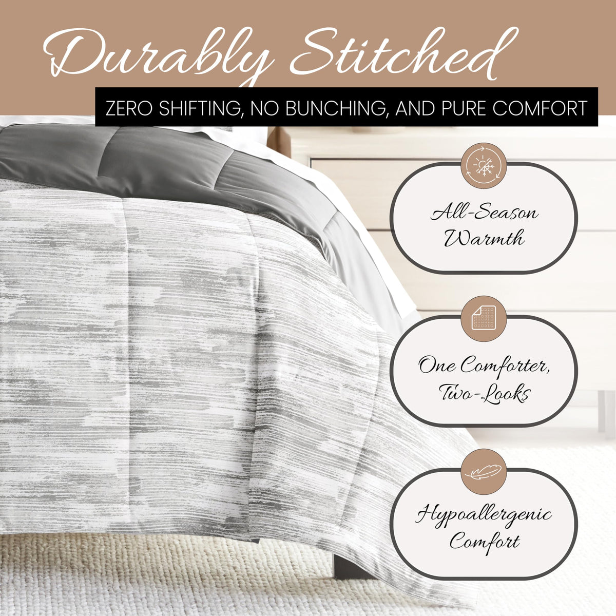 Reversible King Size 3 Piece Comforter Set I829