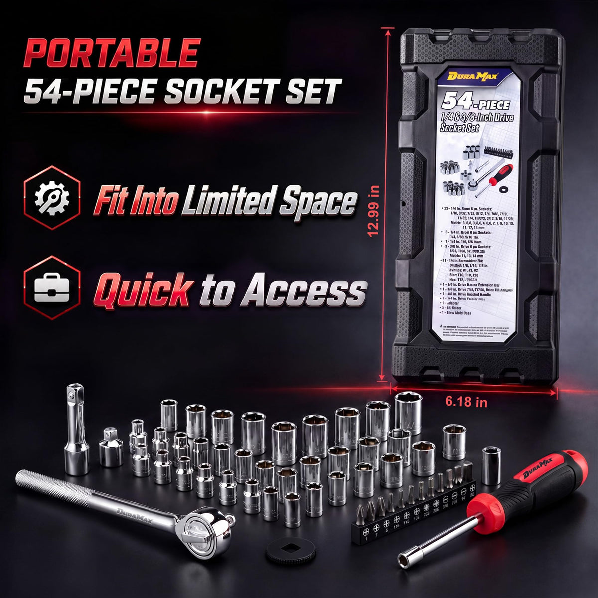 54-Piece Mechanic Tool Set with SAE & Metric Sockets Y103