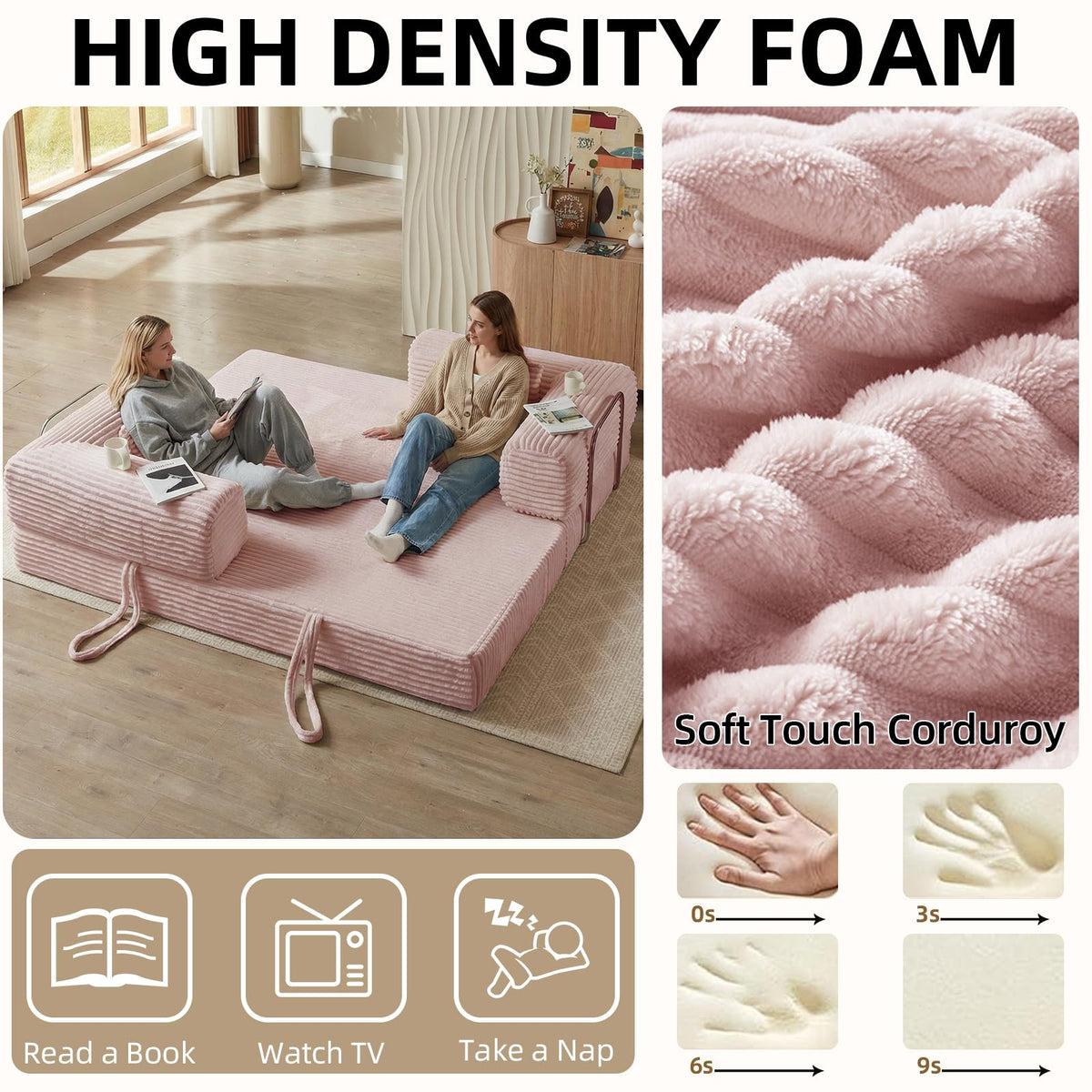 Pink 81 Inch Convertible Folding Sofa Bed B809