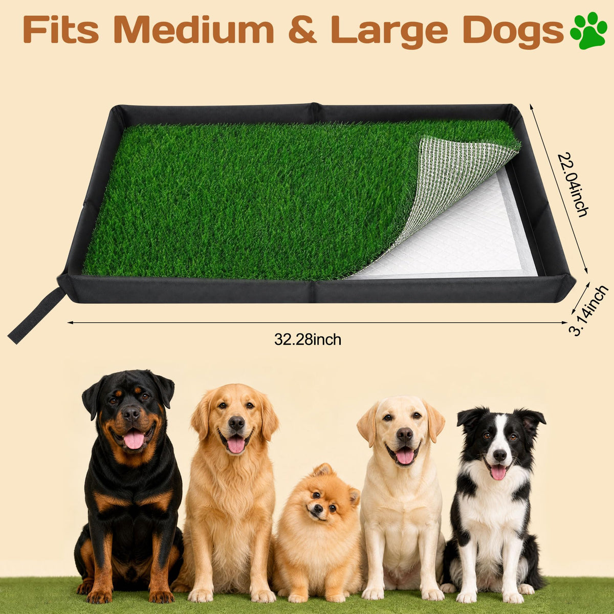 Dog Grass Pad with Tray 32"x22" with 8pc Pee Pads R94991
