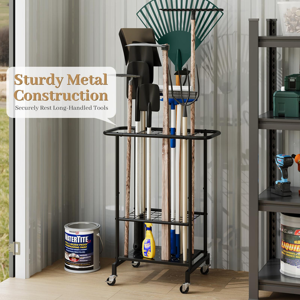 Heavy Duty Metal Garden Tool Organizer with Wheels I5766