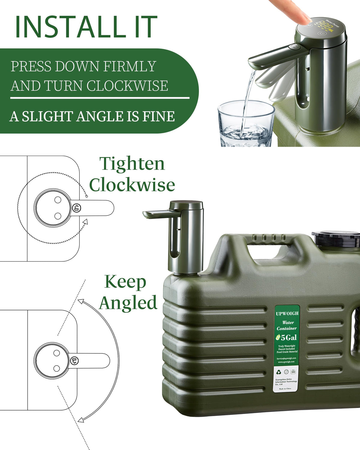 5 Gallon Water Jug with Rechargeable Touch Pump J220