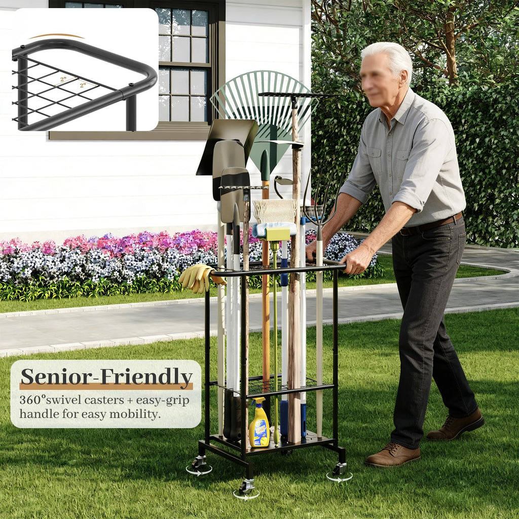 Heavy Duty Metal Garden Tool Organizer with Wheels I5766