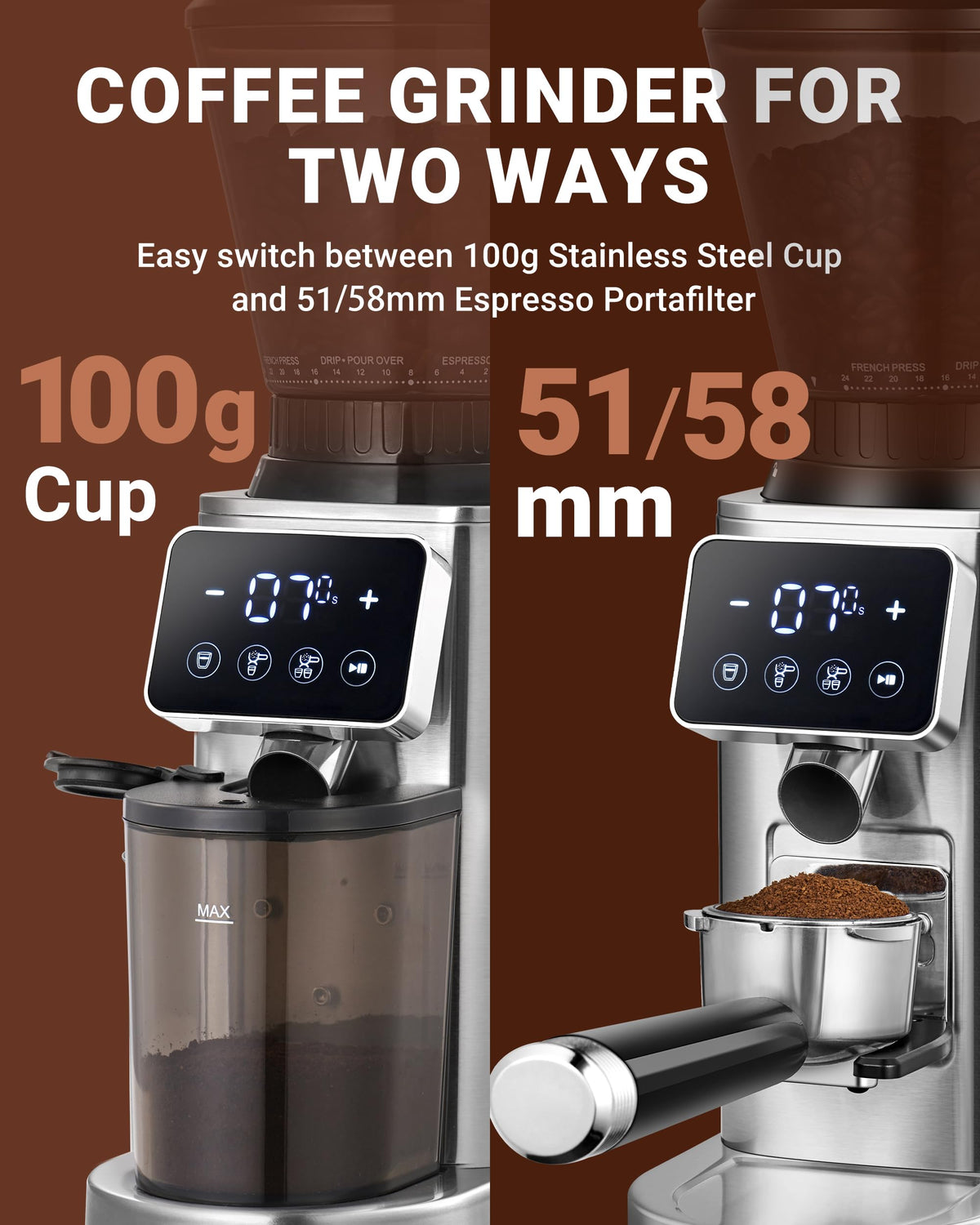 Burr Coffee Grinder, 48 Settings, Metallic Silver S82802