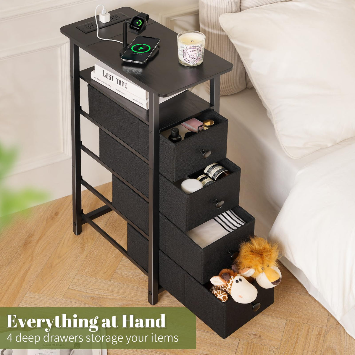 Narrow Nightstand with Charging Station W4108