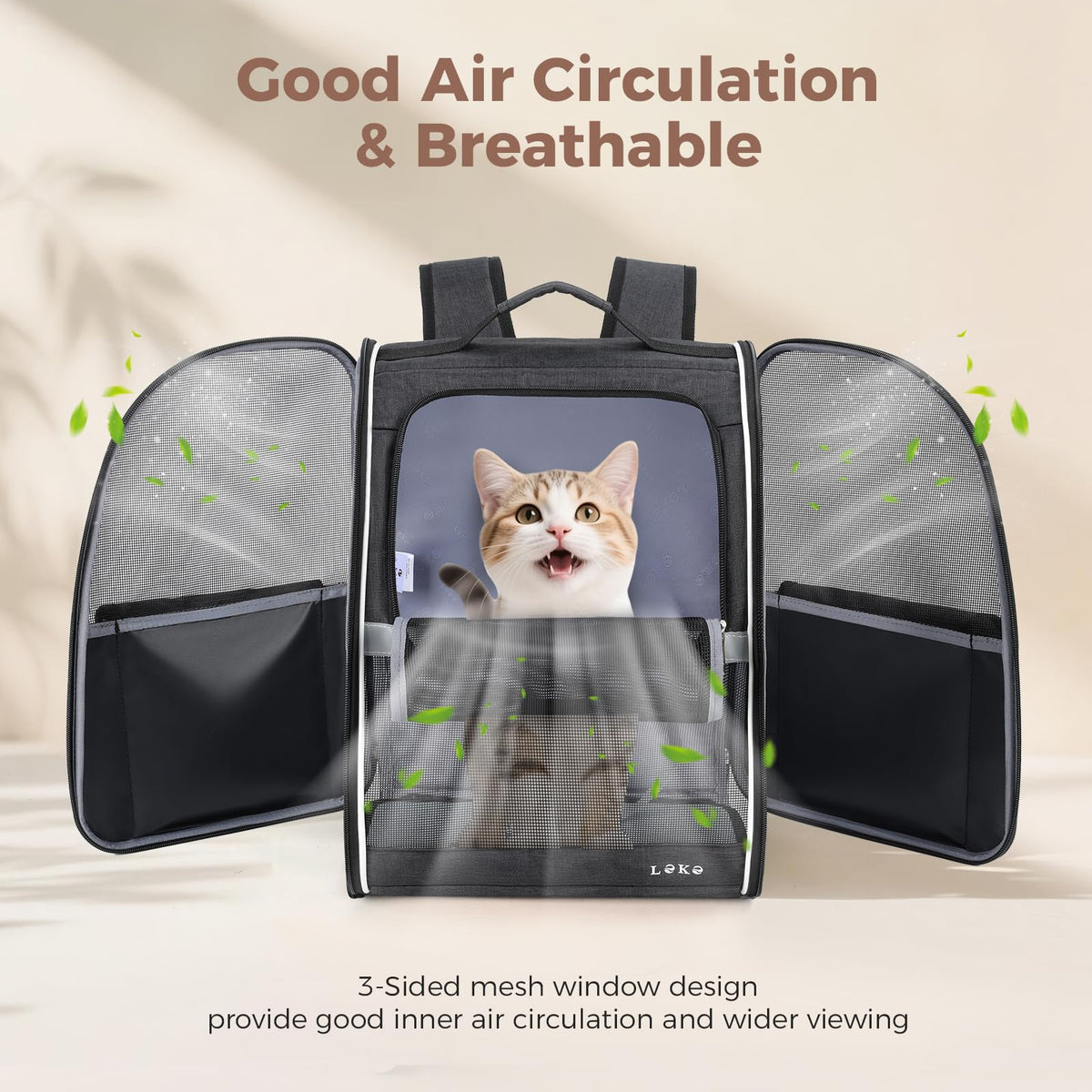 Dog Carrier Backpack for Small Medium Dogs Cats up to 18 lbs, Breathable Pet Backpack Carrier with 3 Entrances F4707