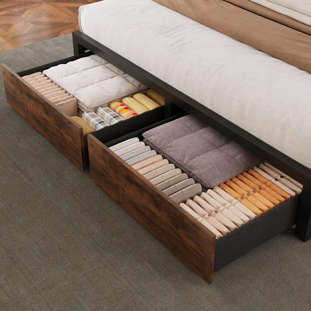 Queen Bed Frame with Bookcase Storage Headboard and 2 Storage Drawers W444513