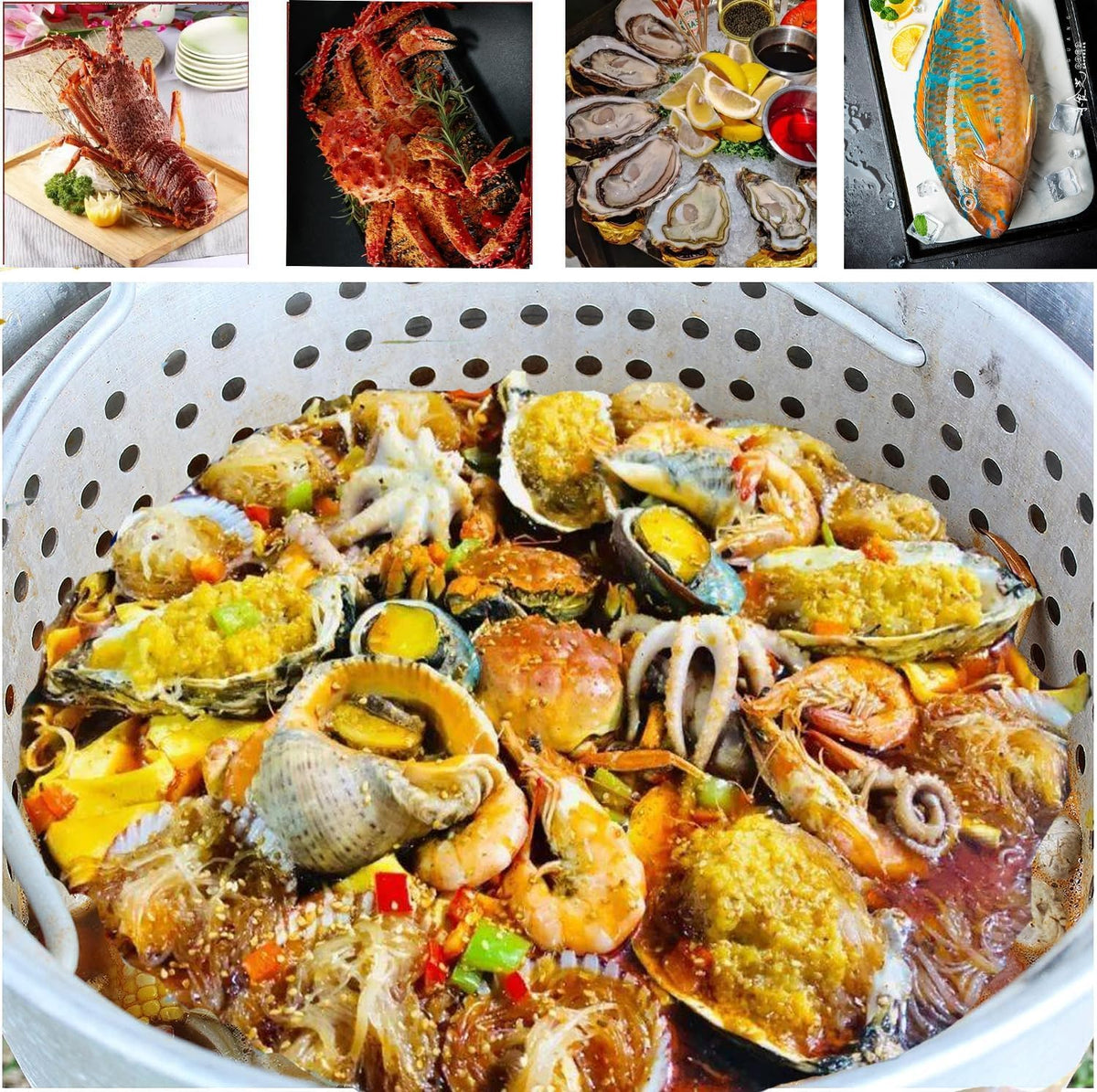 60 Qt Aluminum Seafood Boil Pot with Basket & Burner A257237