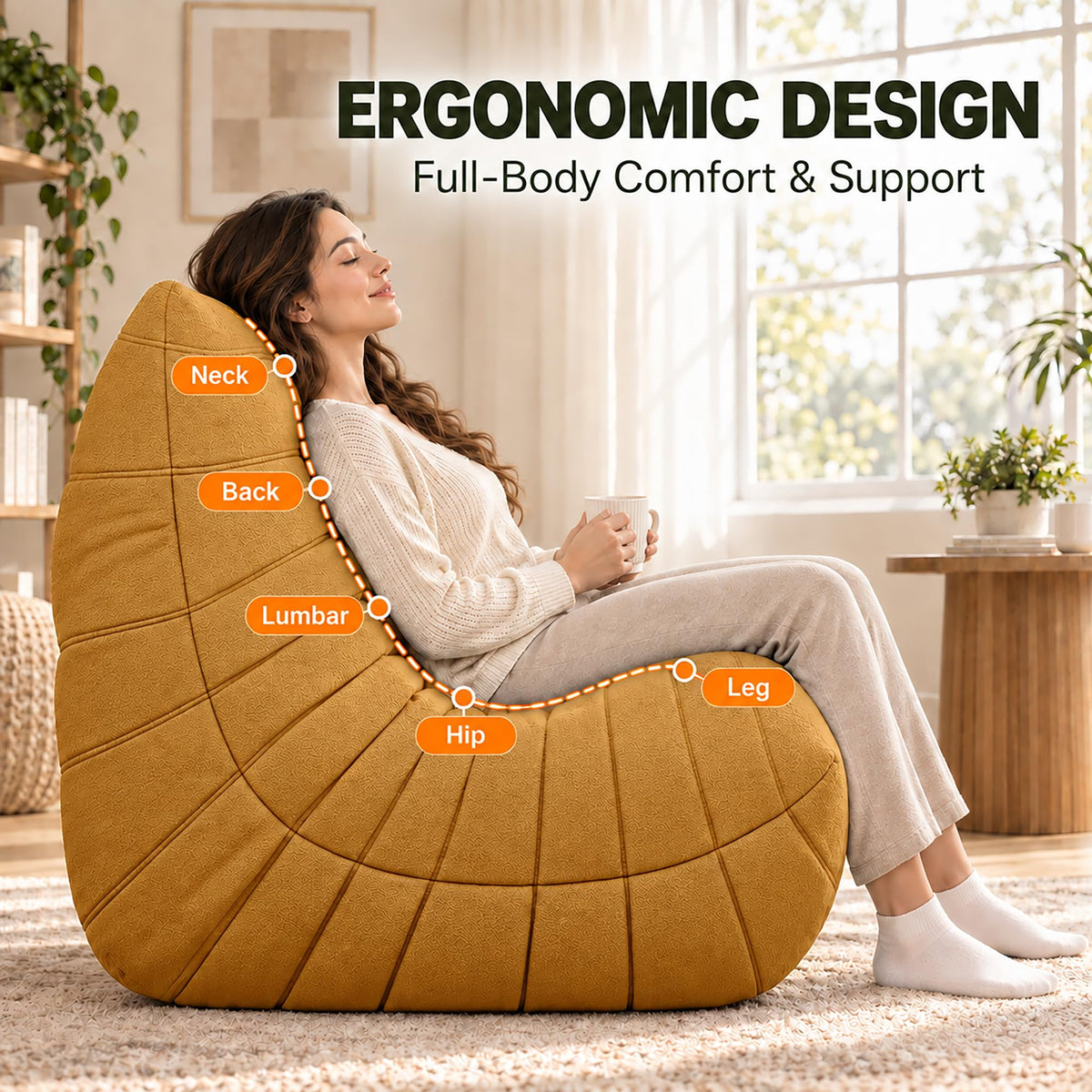 Yellow 3 Seater Bean Bag Sofa E135