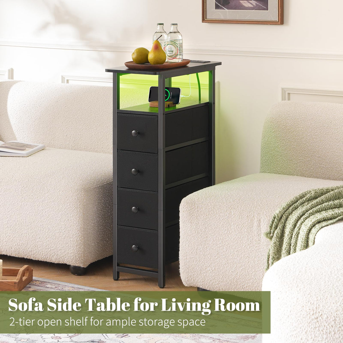 Narrow Nightstand with Charging Station W4108