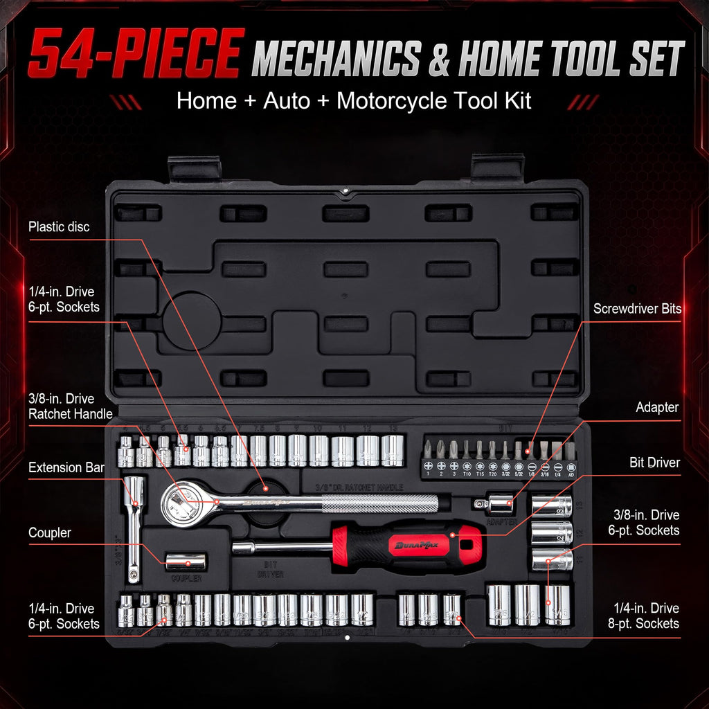 54-Piece Mechanic Tool Set with SAE & Metric Sockets Y103