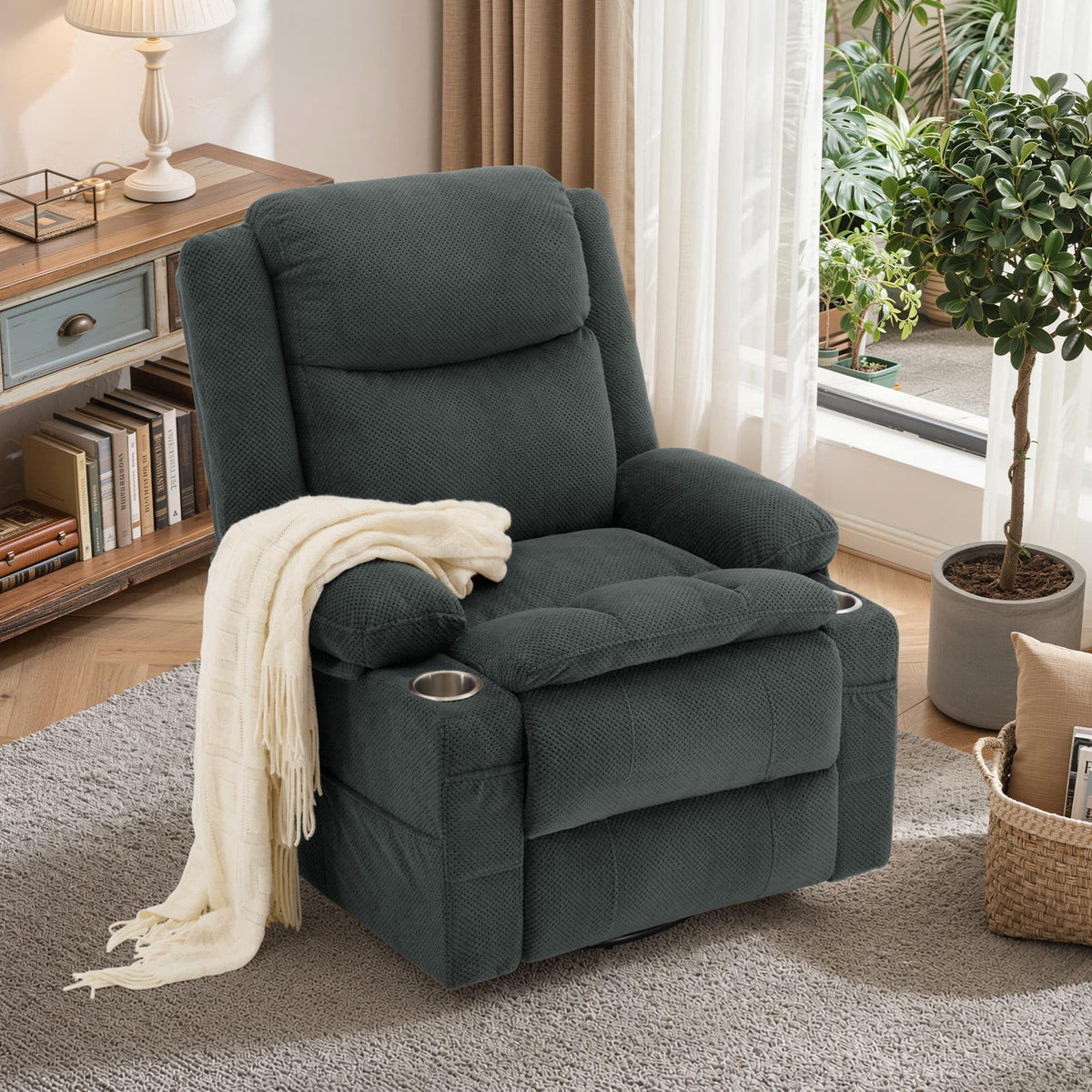 Gray Swivel Rocker Recliner with Massage & Heat Y637