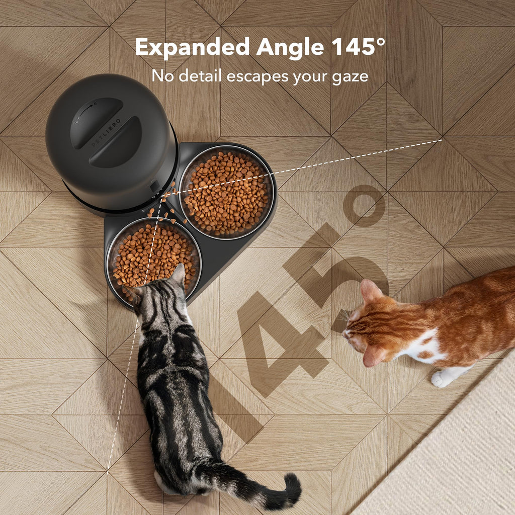 Automatic Cat Feeder with Camera, 1080P HD Video, 5G WiFi, 2-Way Audio, Dual Tray, Black 5L R991