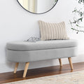 Oval Linen Upholstered Storage Bench with Rubber Wood Legs Y1612