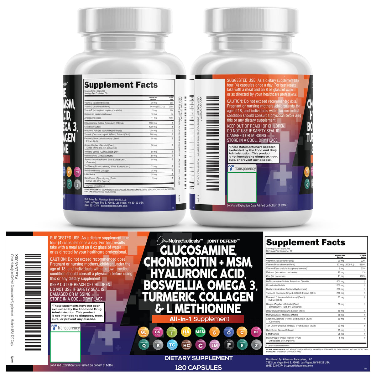 Glucosamine Chondroitin MSM 1500mg with Turmeric Curcumin Supplement Y649335