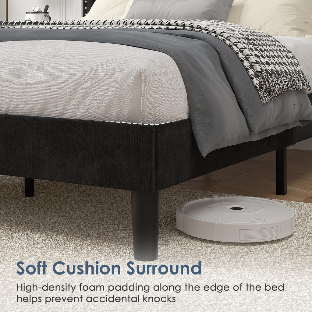 Twin Size Black Platform Bed Frame with Adjustable Upholstered Headboard L6252
